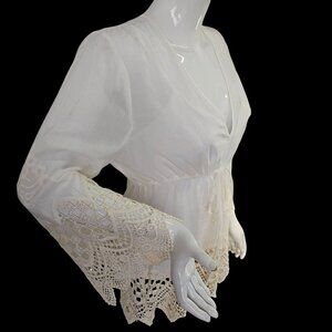 BCBG MaxAzaria White Lace Boho Top + Cami Cotton Drawstring Waist V Neck Women S